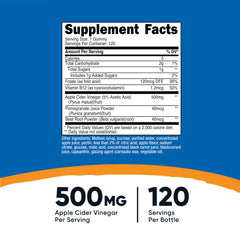 Nutricost Apple Cider Vinegar Gummies close-up label highlighting gluten-free, non-GMO.