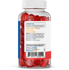 Gummies label highlighting gluten-free and no corn syrup attributes.
