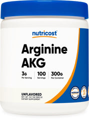 Nutricost Arginine AKG powder bottle for workout support.