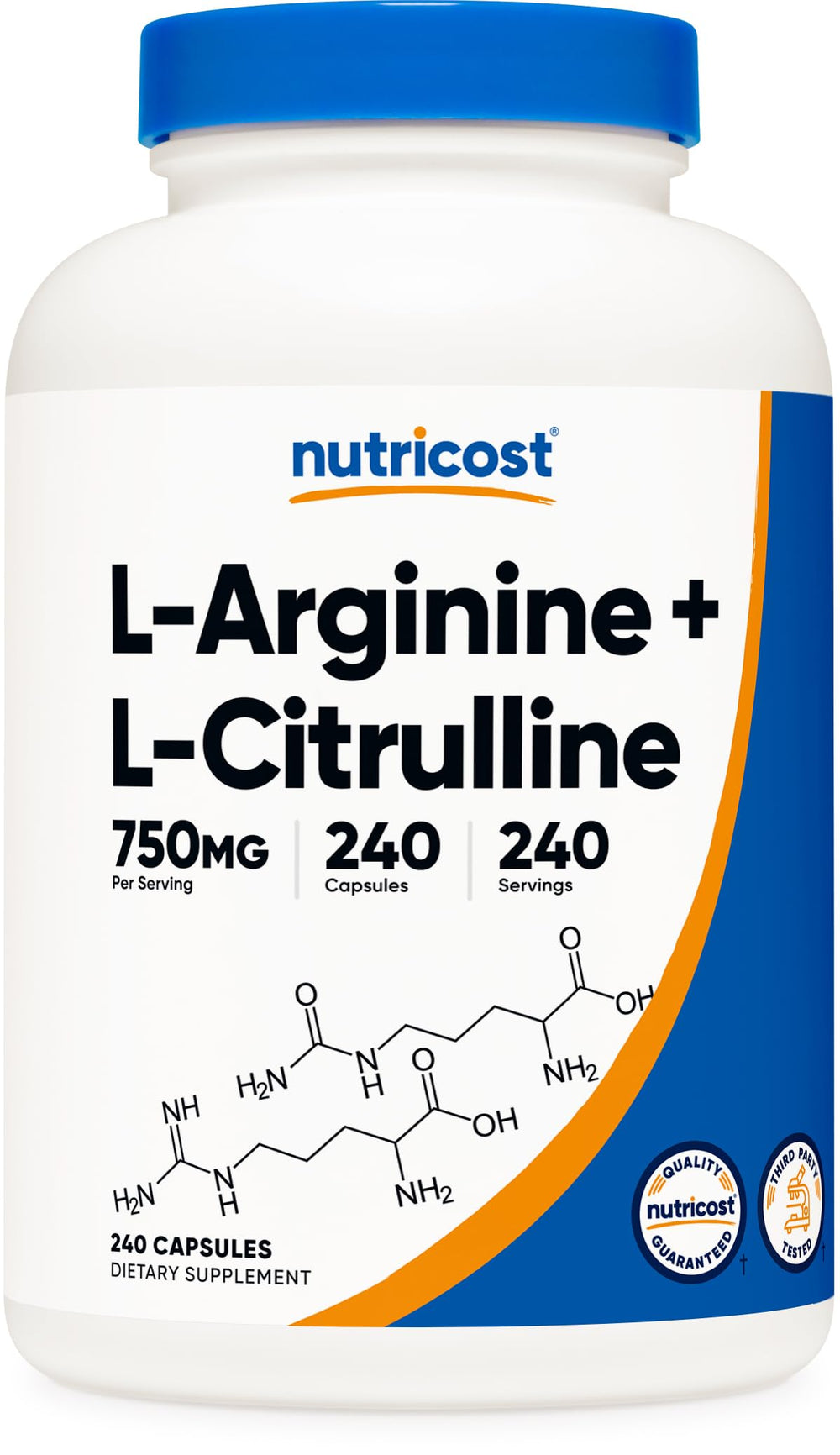 Nutricost L-Arginine L-Citrulline Complex bottle front, ideal for daily use.