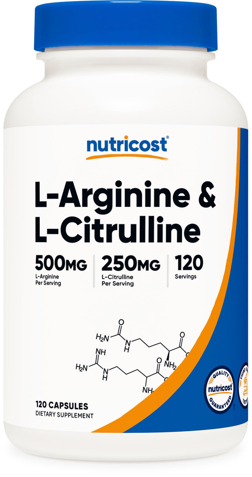 Nutricost L-Arginine L-Citrulline Complex bottle front view for workout support