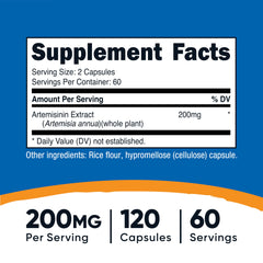 Nutricost Artemisinin capsules close-up, vegetarian-friendly supplement.