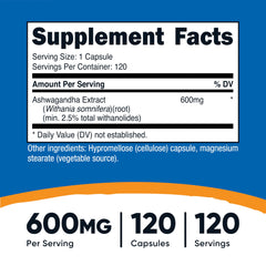 Closeup of Nutricost Ashwagandha capsules highlighting 600 mg potency.