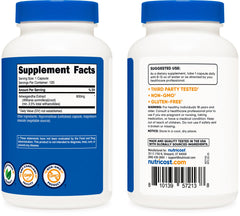 Nutricost Ashwagandha root extract capsules with clear label.