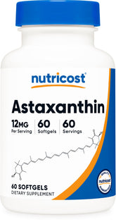 Nutricost Astaxanthin 12mg bottle with 60 softgels for daily use