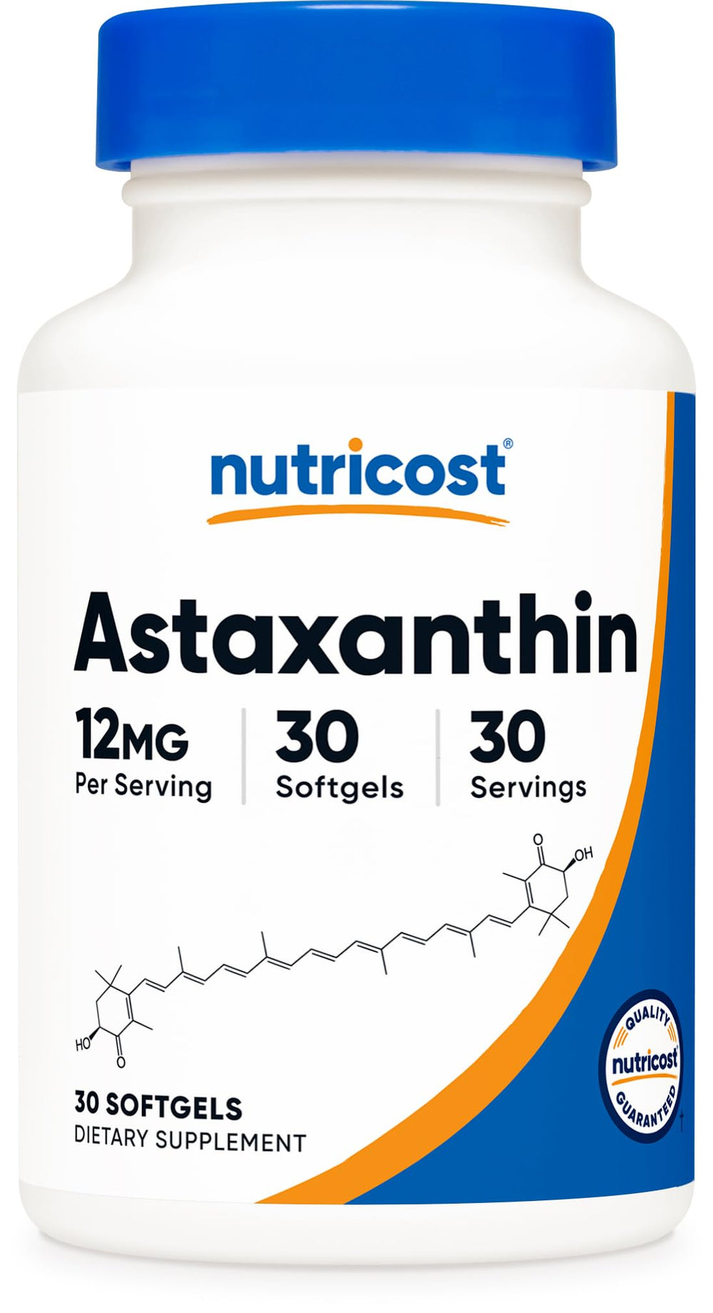 Nutricost Astaxanthin softgels bottle for convenient daily consumption.