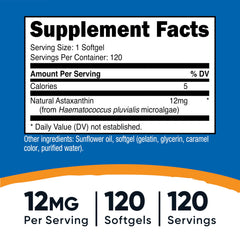 Closeup of Nutricost Astaxanthin softgels highlighting easy-to-swallow capsules.