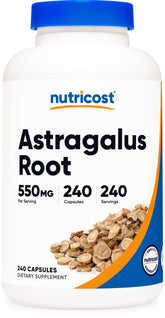 Nutricost Astragalus capsules bottle featuring gluten-free, non-GMO formula for daily wellness.
