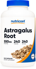 Nutricost Astragalus capsules bottle featuring gluten-free, non-GMO formula for daily wellness.