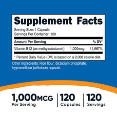 Nutricost B12 capsules, 120 count, designed for easy daily supplementation