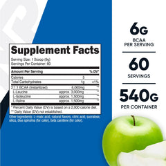 Scoop of Nutricost BCAA powder green apple ready to mix.