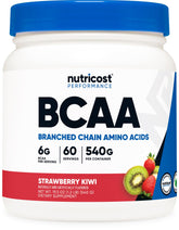 Nutricost BCAA Powder Strawberry Kiwi 60 servings bottle ready for post-workout use