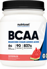 Nutricost BCAA Powder Watermelon bottle with 90 servings for post-workout hydration
