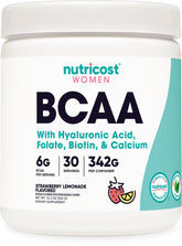 Nutricost BCAA for Women strawberry lemonade bottle ready to mix after training