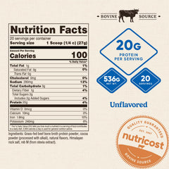 Nutricost container side view showing gluten-free bone broth protein powder