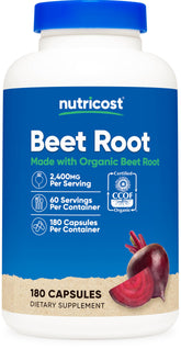 Nutricost Beet Root 2400mg bottle with organic label for daily wellness