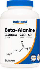 Nutricost Beta-Alanine capsules bottle ready for workouts and training