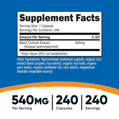 Nutricost Black Cohosh bottle back label highlights gluten-free, vegetarian formula.