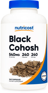 Nutricost Black Cohosh bottle front view, convenient 540 mg capsules for daily use.