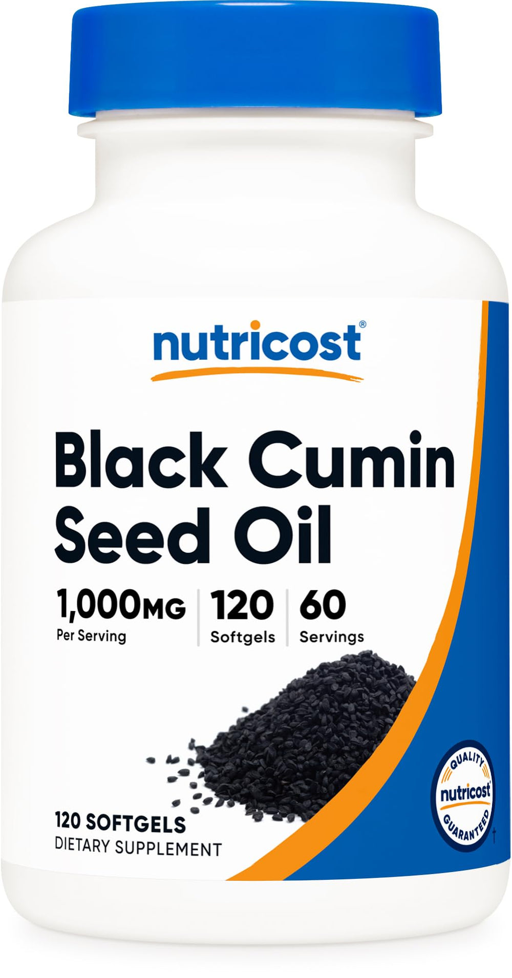 Nutricost Black Seed Oil bottle front showing cold pressed quality for daily use.