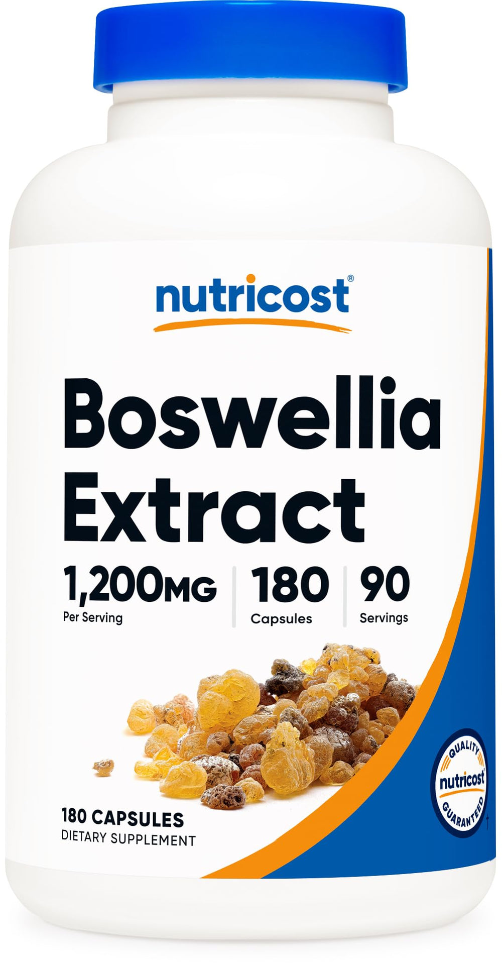 Nutricost Boswellia extract bottle showing 1,200 mg per serving for daily use.