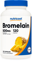 Nutricost Bromelain bottle front shows a high-quality, gluten-free enzyme supplement for daily support.