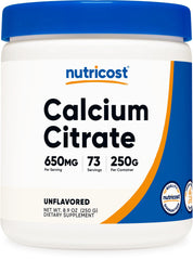 Nutricost Calcium Citrate Powder bottle on a kitchen counter for daily mineral support