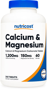 Nutricost Calcium & Magnesium bottle front highlighting bone support formula