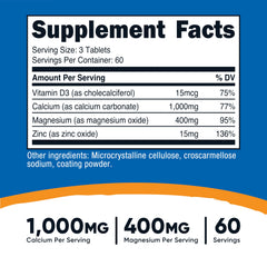 Nutricost Calcium Magnesium Zinc tablets container highlights simple daily mineral support.