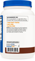 Nutricost Casein Protein Powder chocolate label highlights gluten free and non-GMO features.