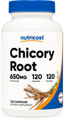 Nutricost Chicory Root 650mg bottle on table for daily fiber support
