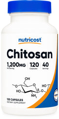 Nutricost Chitosan bottle front, 1,200 mg per serving highlighted.