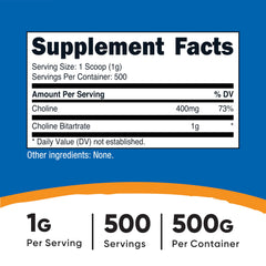 Nutricost Choline Bitartrate scoop included for precise 1 g servings.