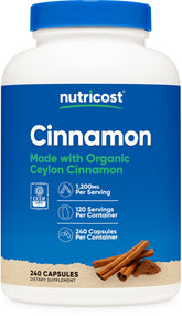 Nutricost Cinnamon Capsules bottle front for easy daily use.