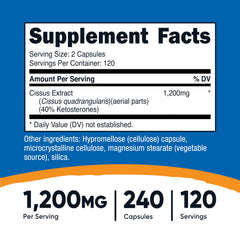 Nutricost Cissus Quadrangularis bottle back lists ingredients and serving details