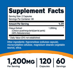 Nutricost Cissus Quadrangularis capsules close-up highlighting vegetarian-friendly formula.