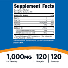 Nutricost Cod Liver Oil bottle with 120 softgels for daily use
