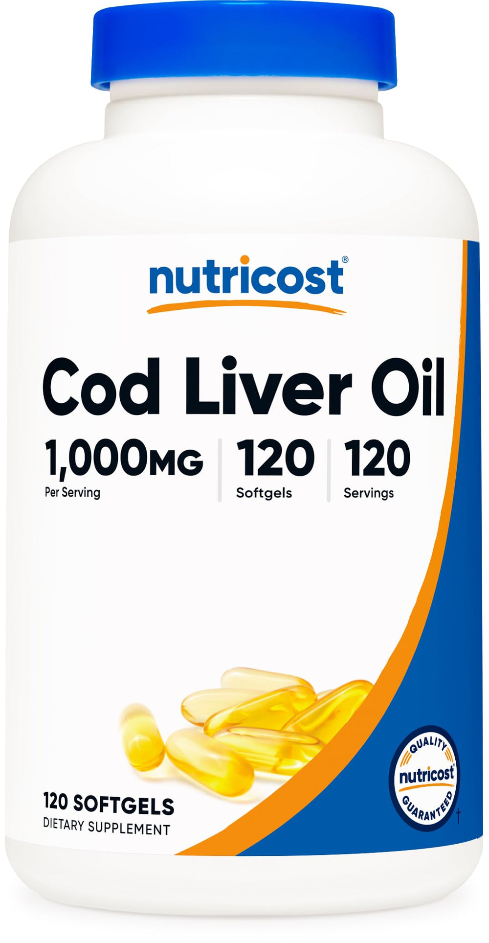 Nutricost Cod Liver Oil softgel bottle showing premium omega-3 source