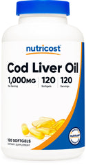 Nutricost Cod Liver Oil softgel bottle showing premium omega-3 source