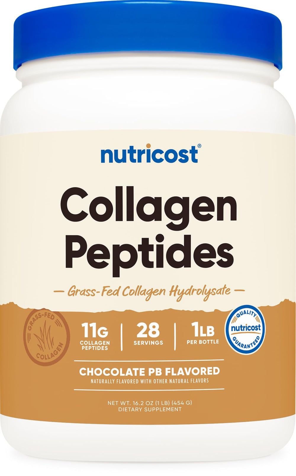 Nutricost collagen peptides bottle with chocolate peanut butter flavor for daily supplement