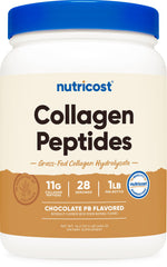 Nutricost collagen peptides bottle with chocolate peanut butter flavor for daily supplement