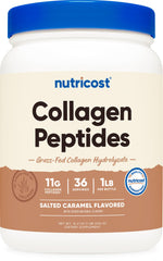 Nutricost Collagen Peptides Powder Salted Caramel in jar for daily protein and flavor boost.