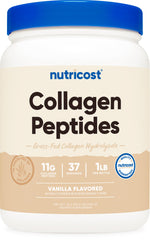 Nutricost Collagen Peptides Vanilla bottle displaying grass-fed bovine collagen for daily use.