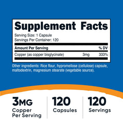 Nutricost Copper Glycinate Capsules pouring to reveal compact, smooth capsules for daily use.