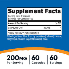 Nutricost CoQ10 200mg capsules ready for convenient one-per-day serving.
