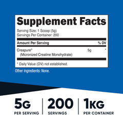 Nutricost Creapure Creatine Monohydrate powder scoop for easy daily dosing.