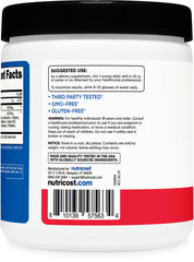 Nutricost Creatine + Aminos glass with powder highlighting clean, gluten-free composition