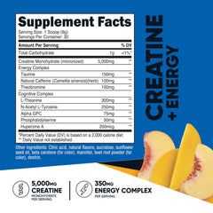 Nutricost Creatine Energy Peach Mango scoop; precise single serving for daily use.