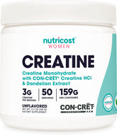 Nutricost Creatine Monohydrate bottle front with micronized powder for easy mixing.