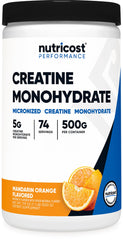 Nutricost Creatine Monohydrate Mandarin Orange bottle for daily workouts.